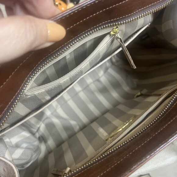 Brahmin Ostrich Arden Convertible Shoulder Satchel Golden Brown Crossbody - Picture 13 of 16